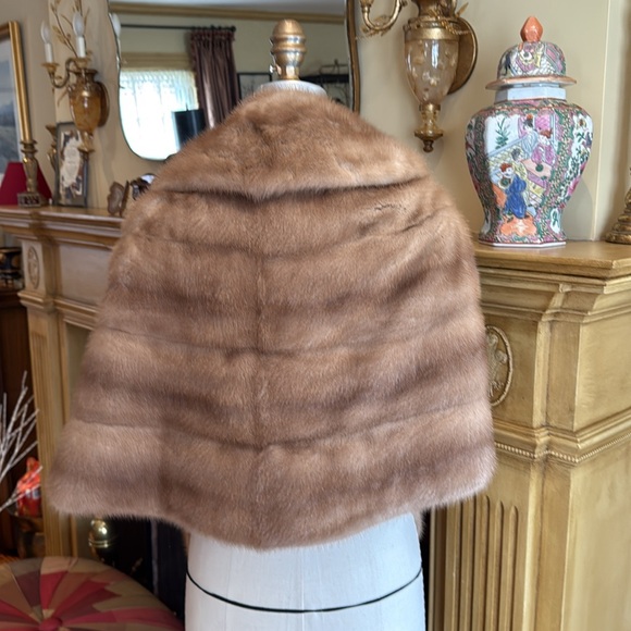 Vintage Mink Jacket Luxurious Natural Light Brown Genuine Mink Fur Stole Coat